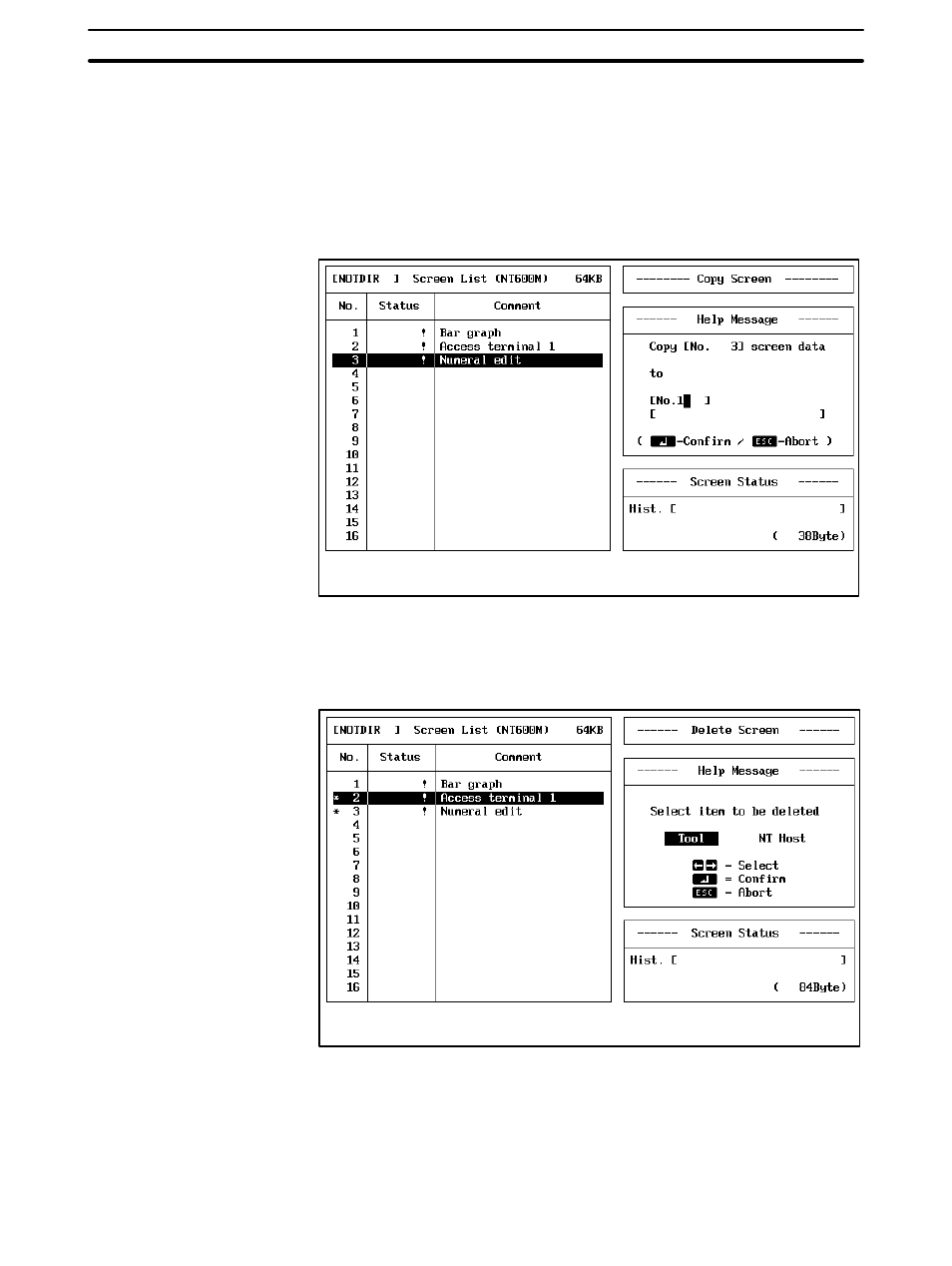 2 deleting screens | Omron NT20M User Manual | Page 95 / 131