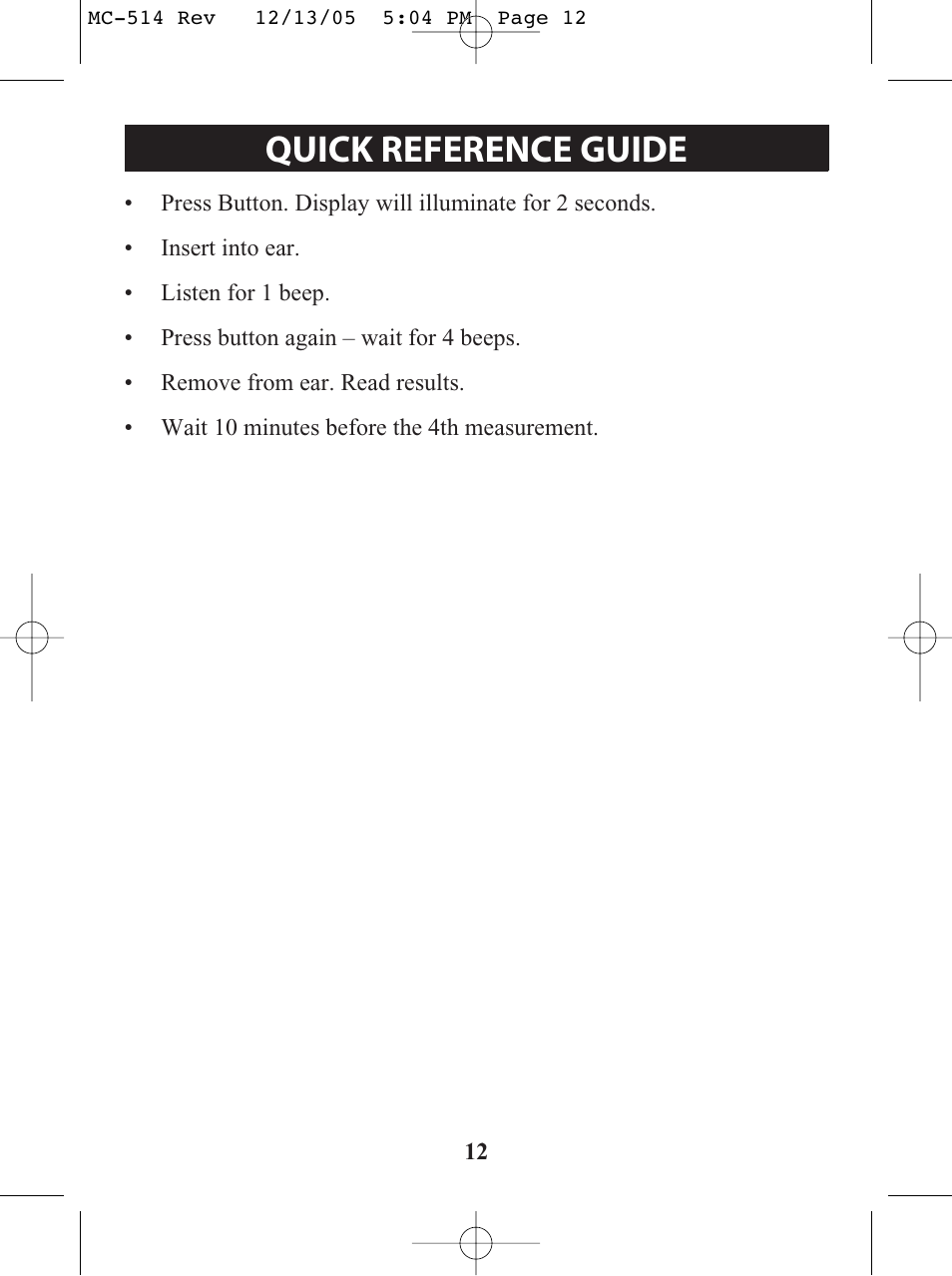 Title, Quick reference guide | Omron MC 514 User Manual | Page 12 / 32