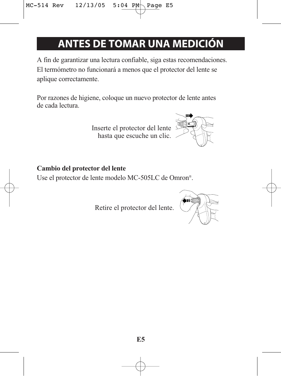 Antes de tomar una medición | Omron MC 514 User Manual | Page 21 / 32