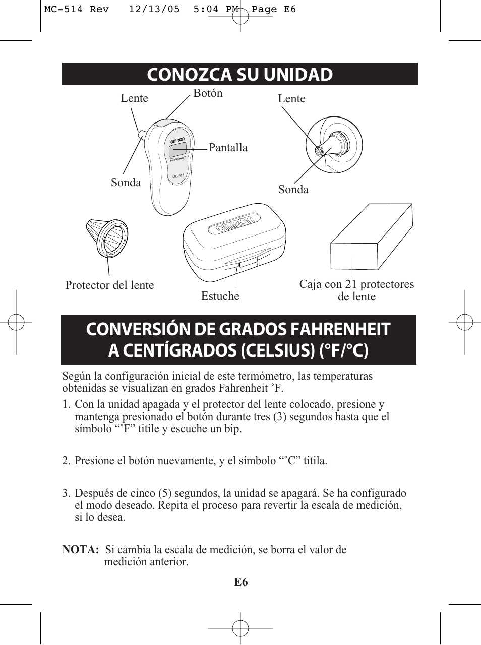 Título conozca su unidad | Omron MC 514 User Manual | Page 22 / 32