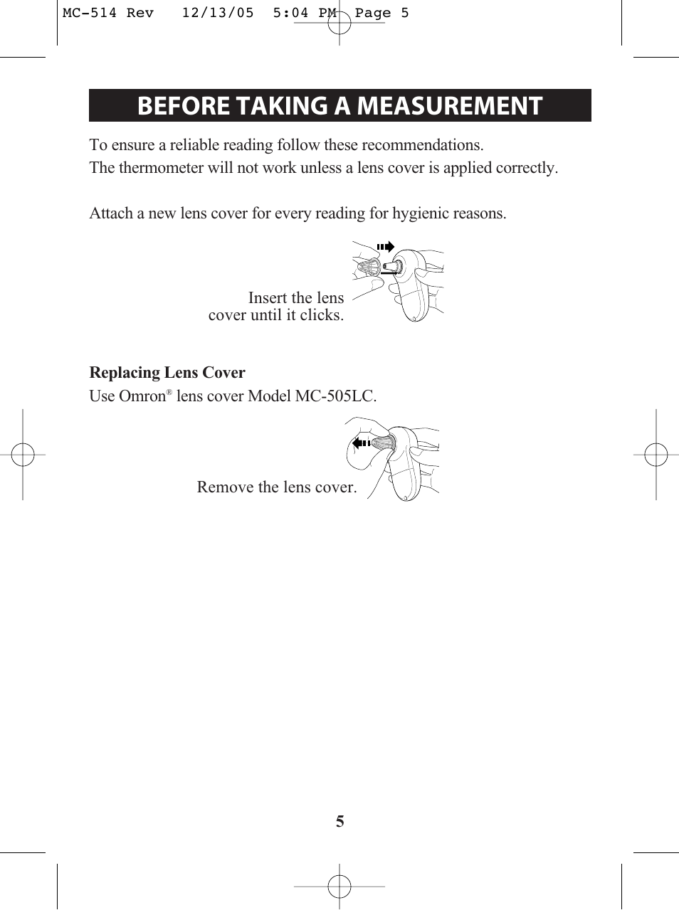 Before taking a measurement | Omron MC 514 User Manual | Page 5 / 32