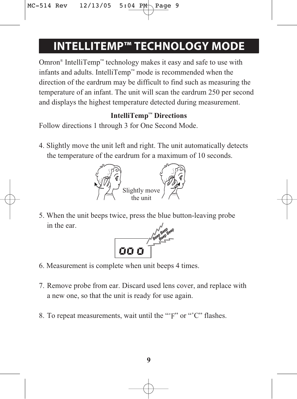 Title, Intellitemp™ technology mode | Omron MC 514 User Manual | Page 9 / 32