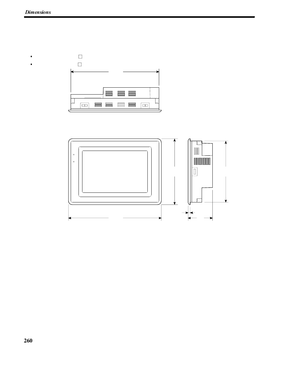 Dimensions, Appendix b | Omron NT-series Programmable Terminal V022-E3-1 User Manual | Page 273 / 318