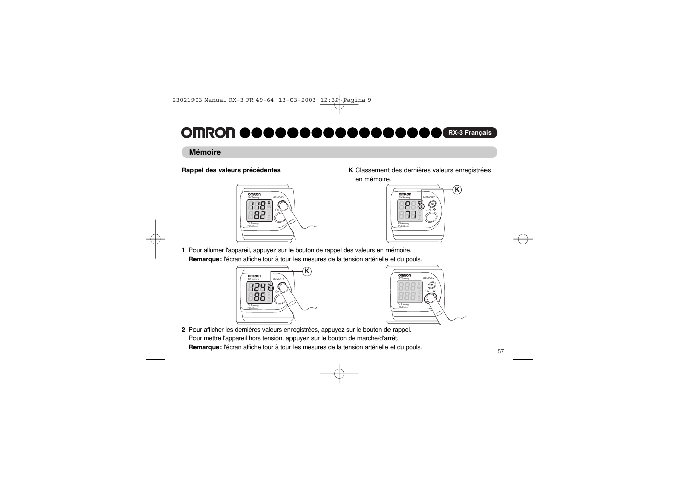 Mémoire, Rx-3 français | Omron RX-3 User Manual | Page 58 / 97