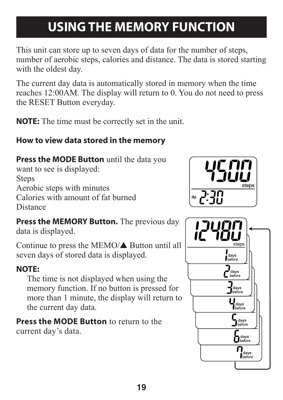 Using the memory function, Using.the.memory.function | Omron GO SMART HJ-112 User Manual | Page 19 / 28