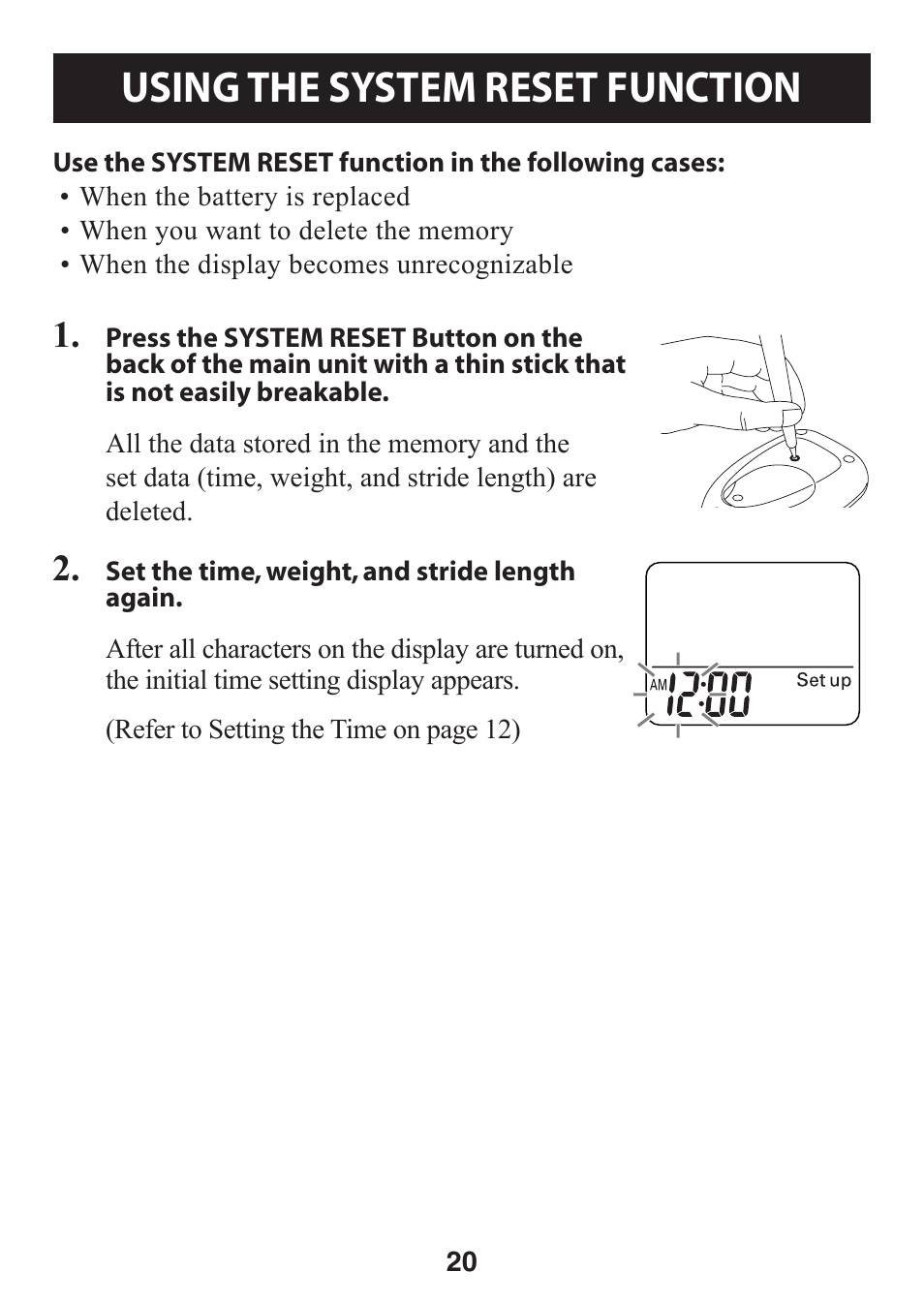 Using the system reset function, Using.the.system.reset.function | Omron GO SMART HJ-112 User Manual | Page 20 / 28