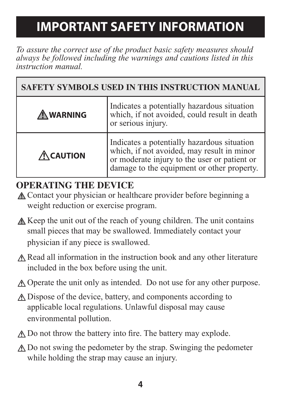 Important safety information, Important.safety.information | Omron GO SMART HJ-112 User Manual | Page 4 / 28