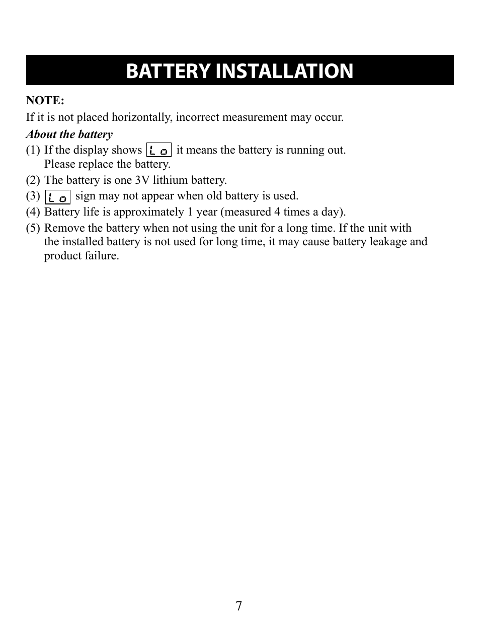 Battery installation | Omron SC100 User Manual | Page 7 / 14