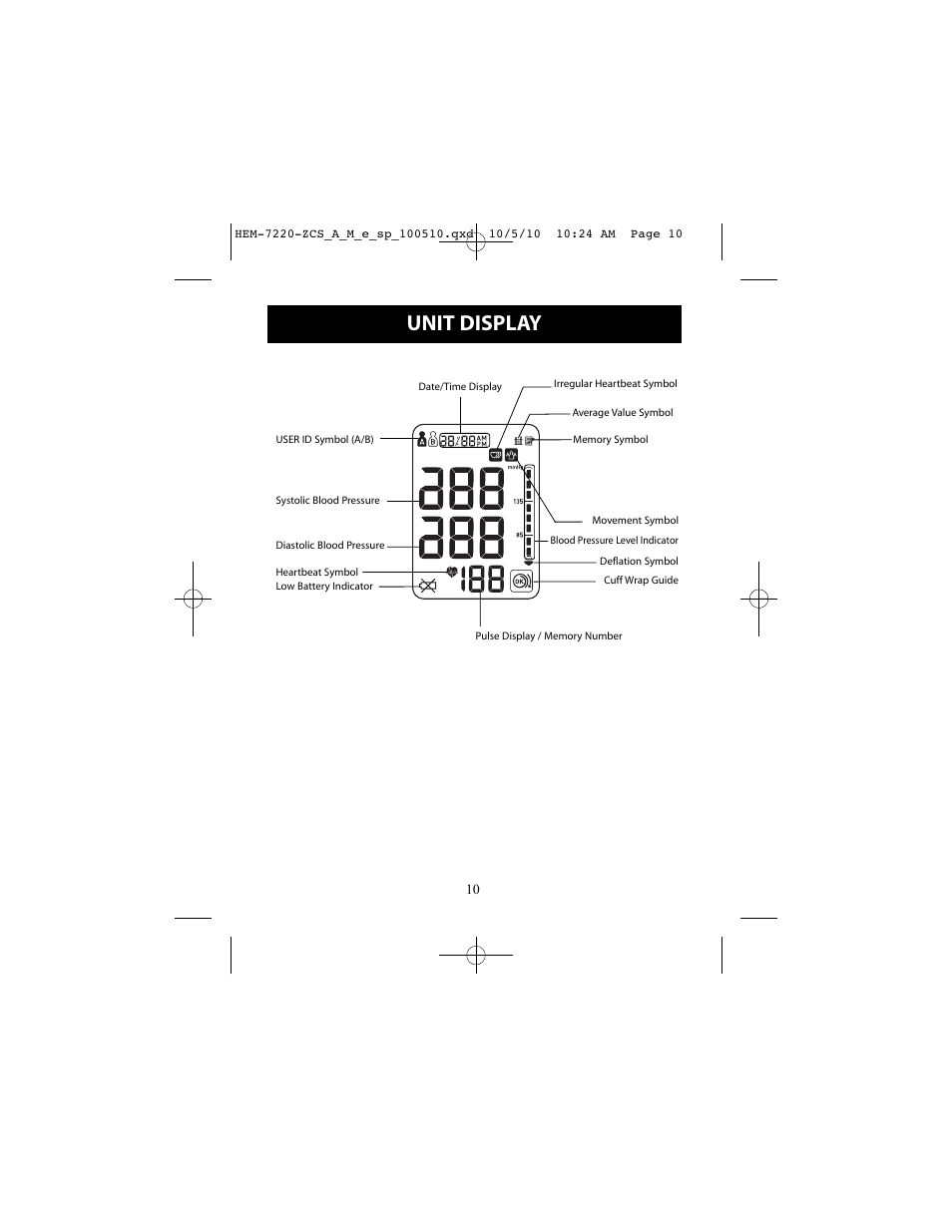 Unit display | Omron BP762 User Manual | Page 10 / 40