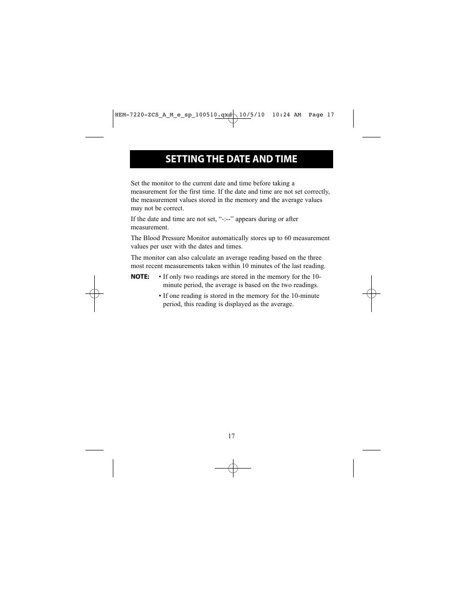 Setting the date and time | Omron BP762 User Manual | Page 17 / 40