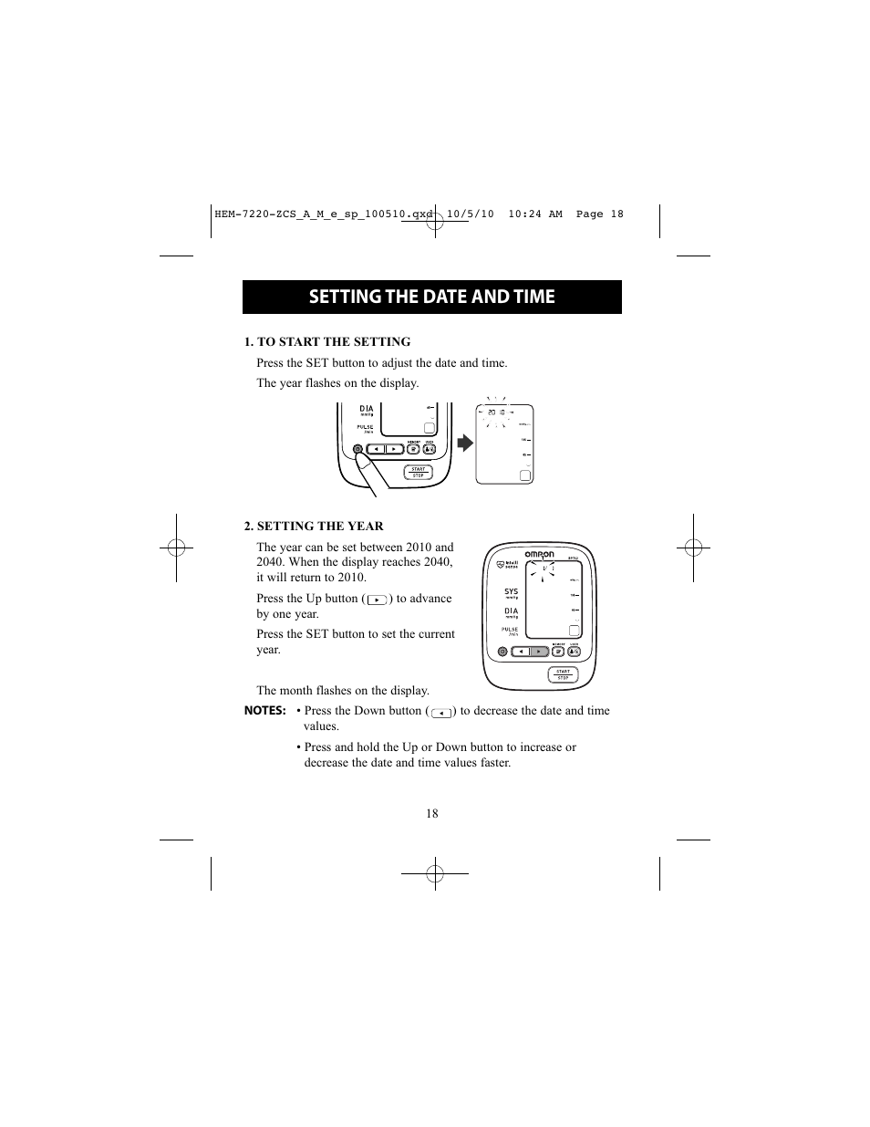 Setting the date and time | Omron BP762 User Manual | Page 18 / 40
