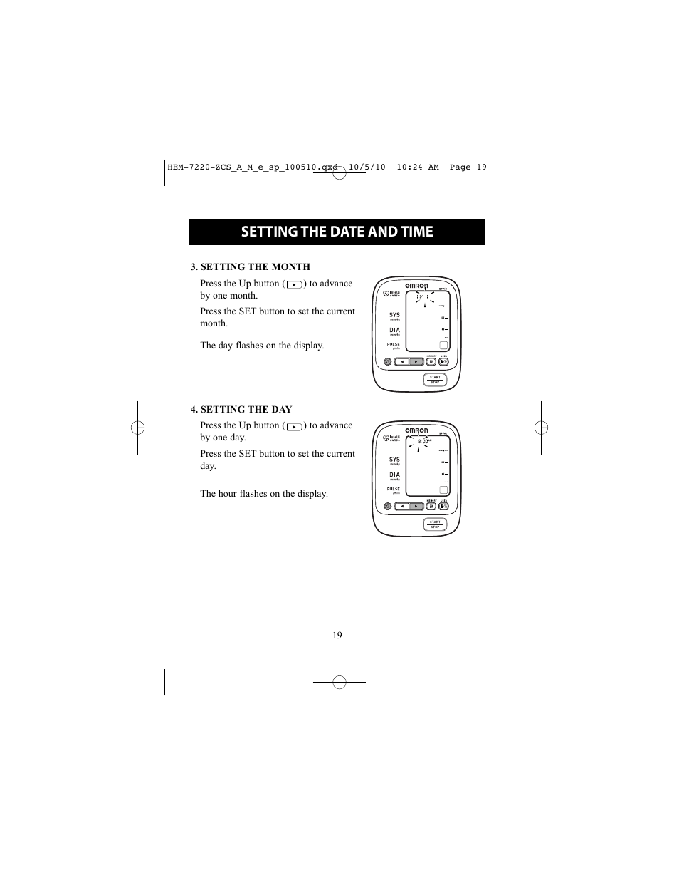 Setting the date and time | Omron BP762 User Manual | Page 19 / 40