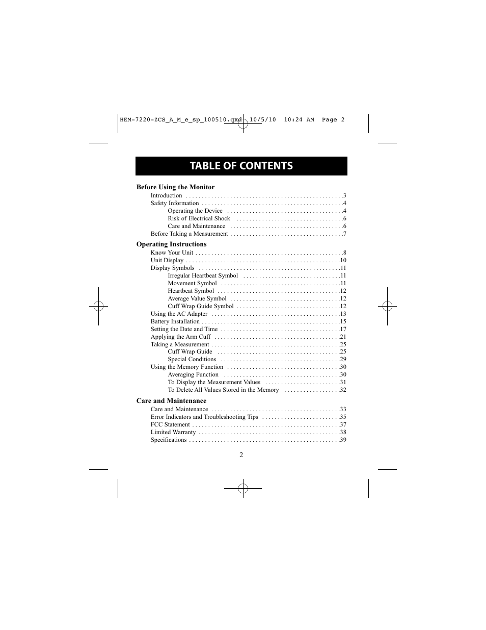 Omron BP762 User Manual | Page 2 / 40