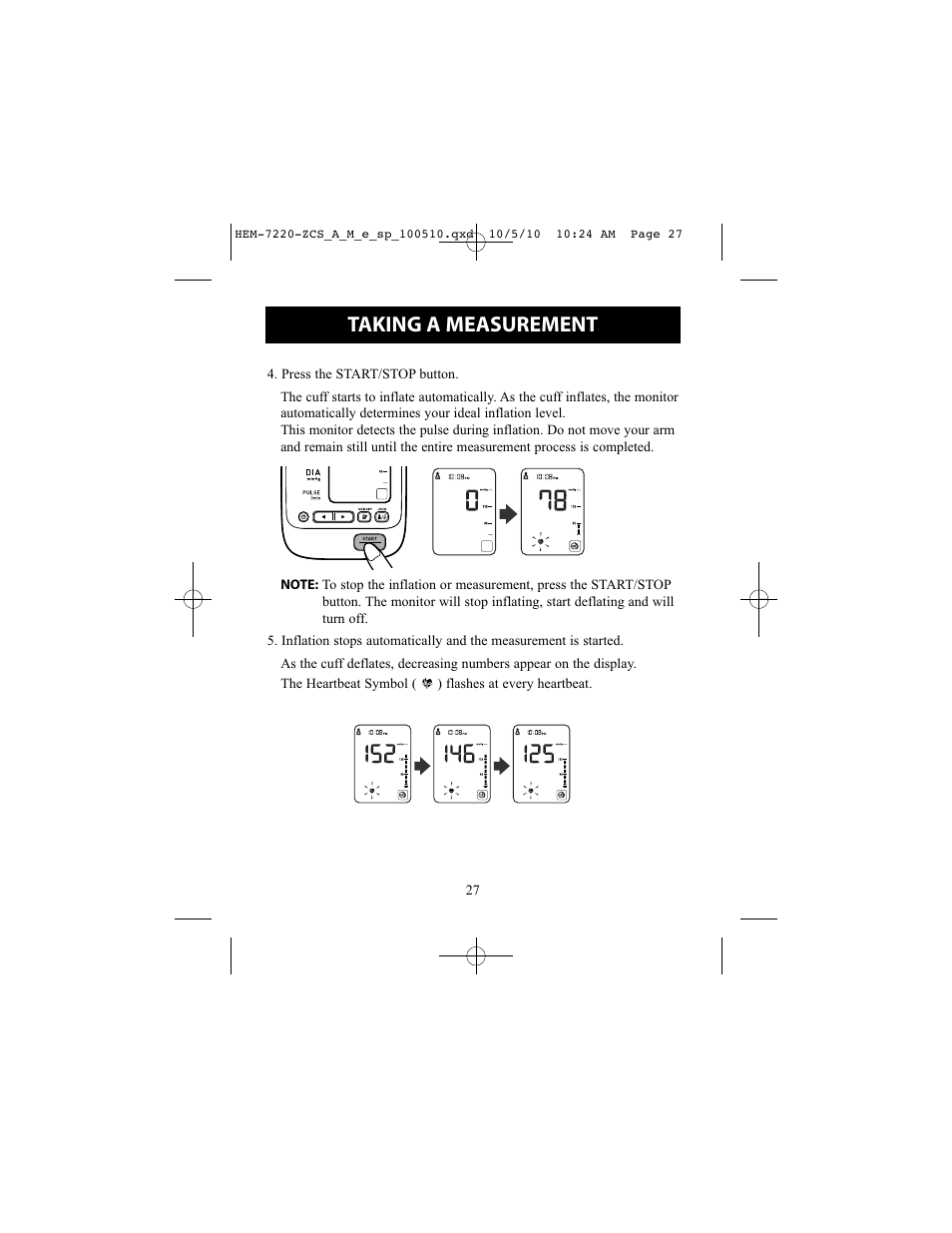 Taking a measurement | Omron BP762 User Manual | Page 27 / 40