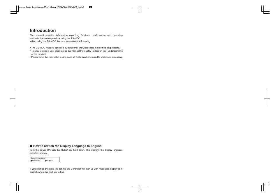 Introduction, How to switch the display language to english | Omron ZS-MDC User Manual | Page 2 / 94