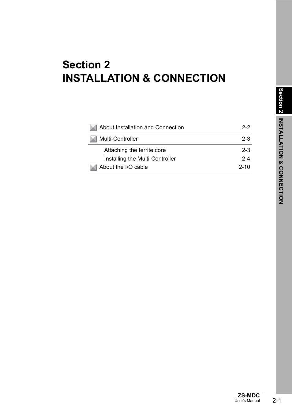 Installation & connection, Section 2 installation & connection | Omron ZS-MDC User Manual | Page 25 / 94