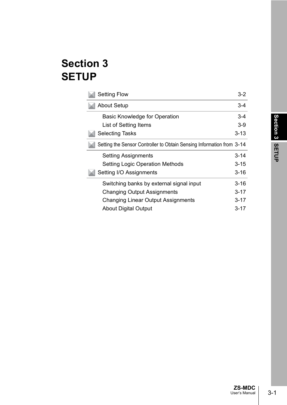 Setup, Section 3 setup | Omron ZS-MDC User Manual | Page 39 / 94