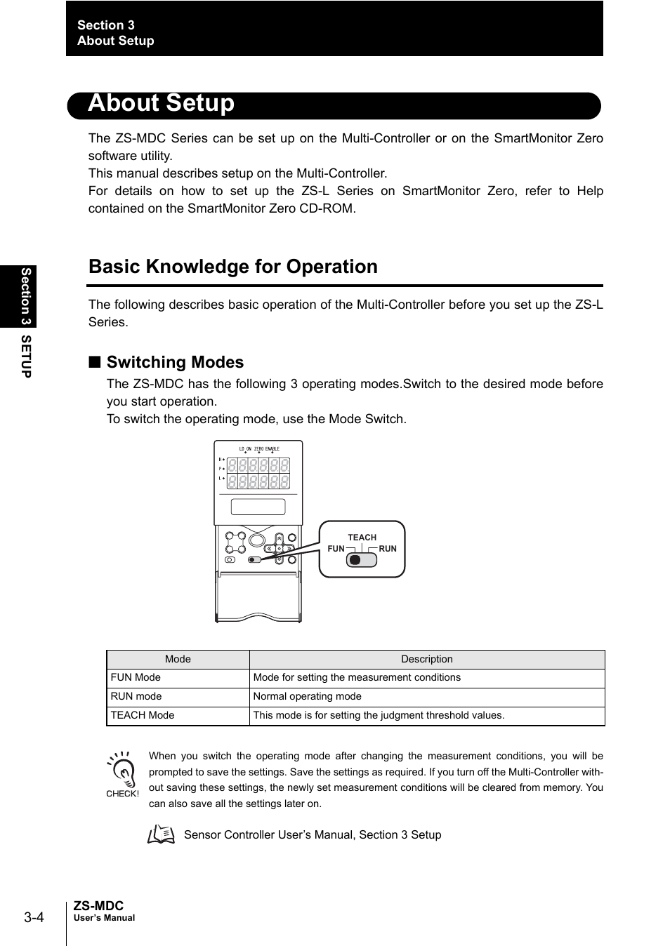About setup, Basic knowledge for operation, Switching modes | Omron ZS-MDC User Manual | Page 42 / 94