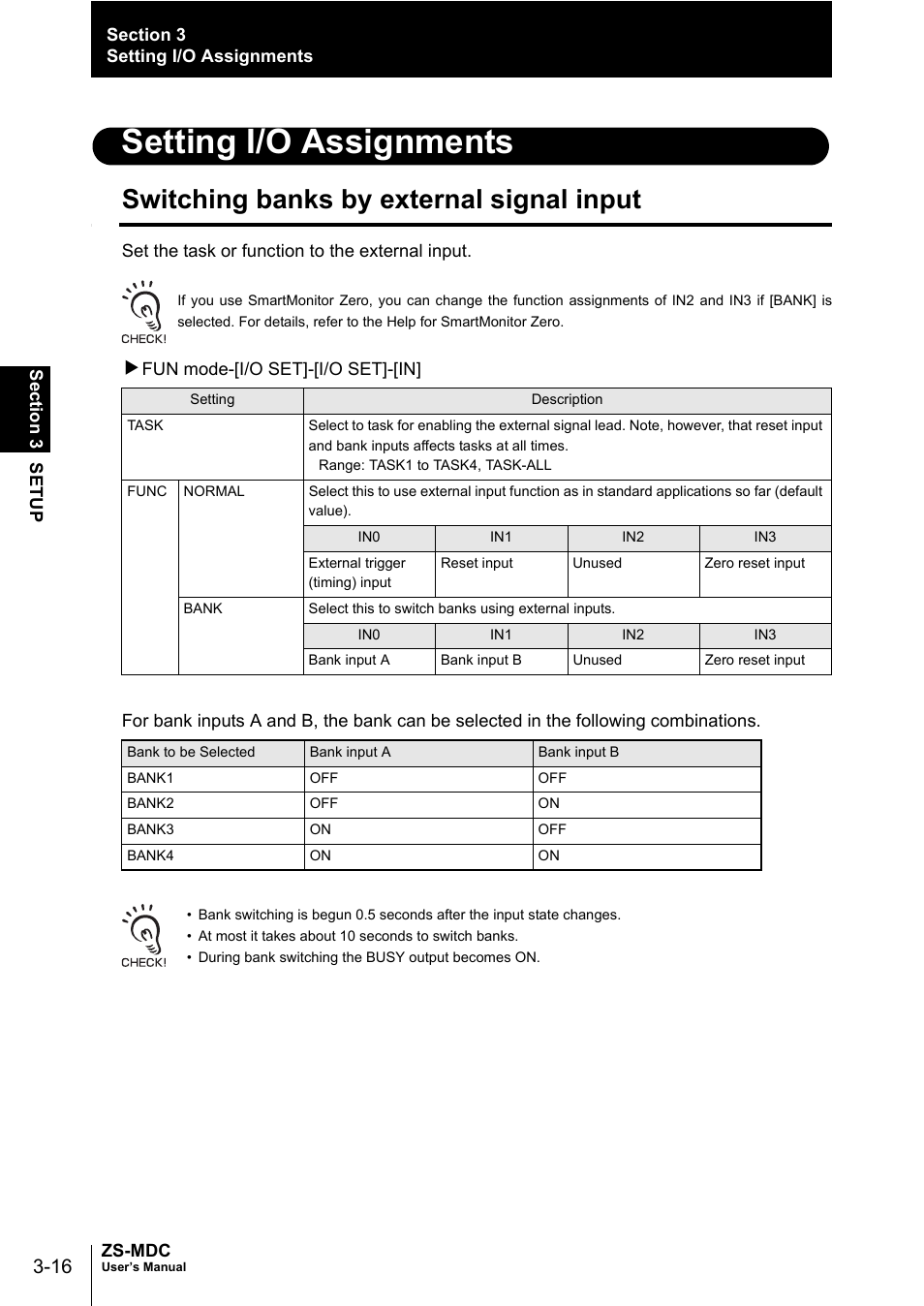 Setting i/o assignments, Switching banks by external signal input | Omron ZS-MDC User Manual | Page 54 / 94