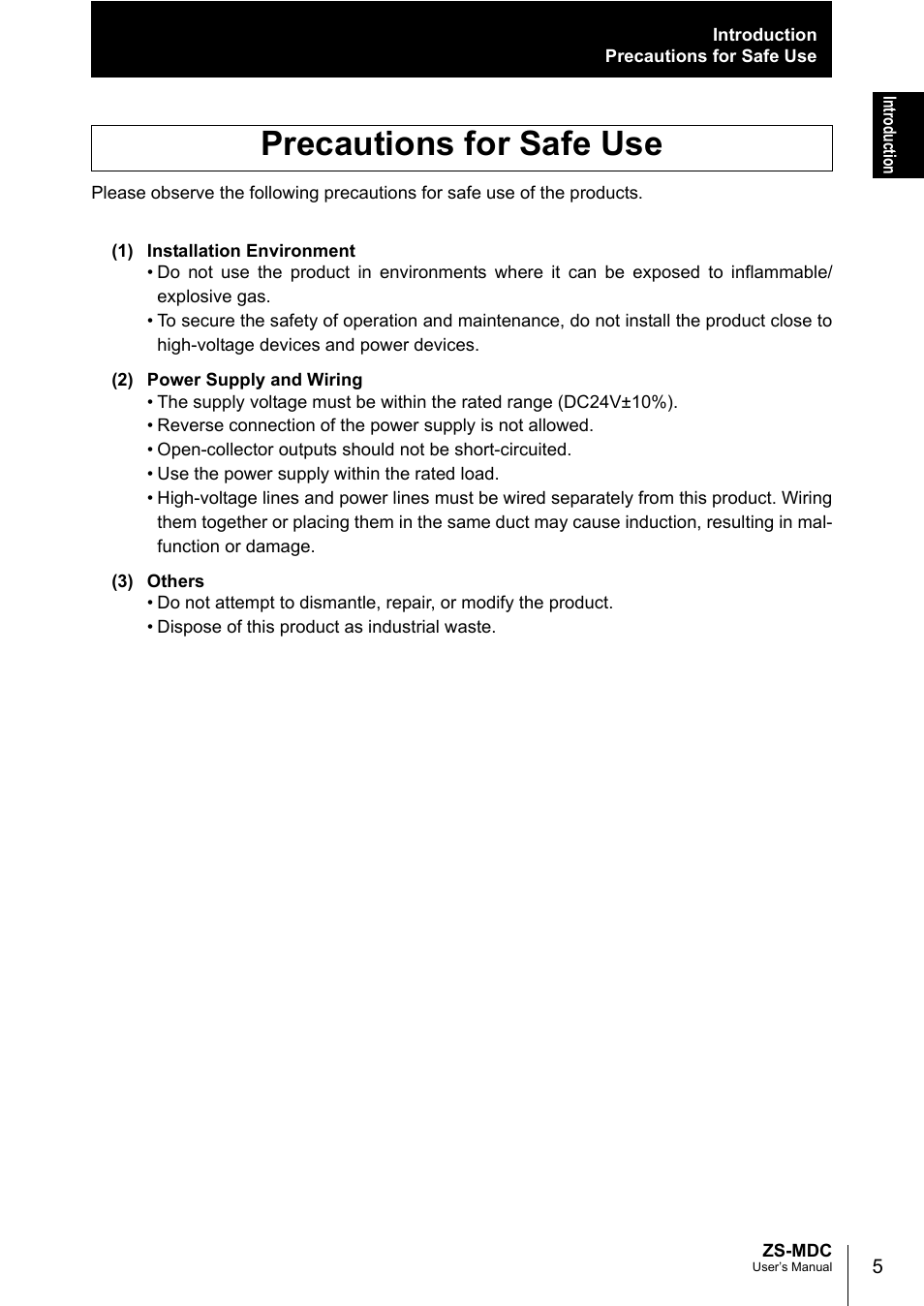 Precautions for safe use | Omron ZS-MDC User Manual | Page 7 / 94