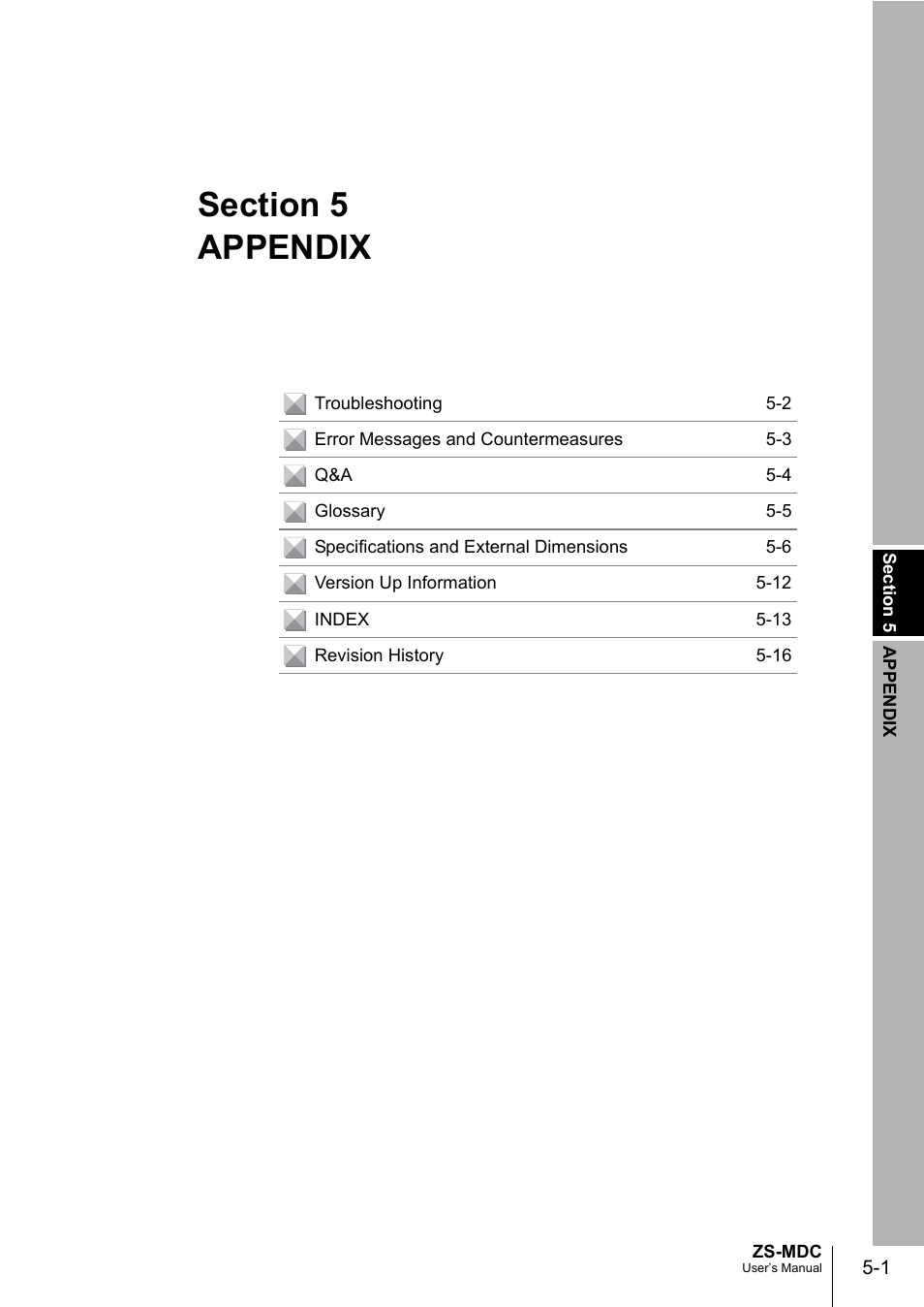 Appendix, Section 5 appendix | Omron ZS-MDC User Manual | Page 77 / 94
