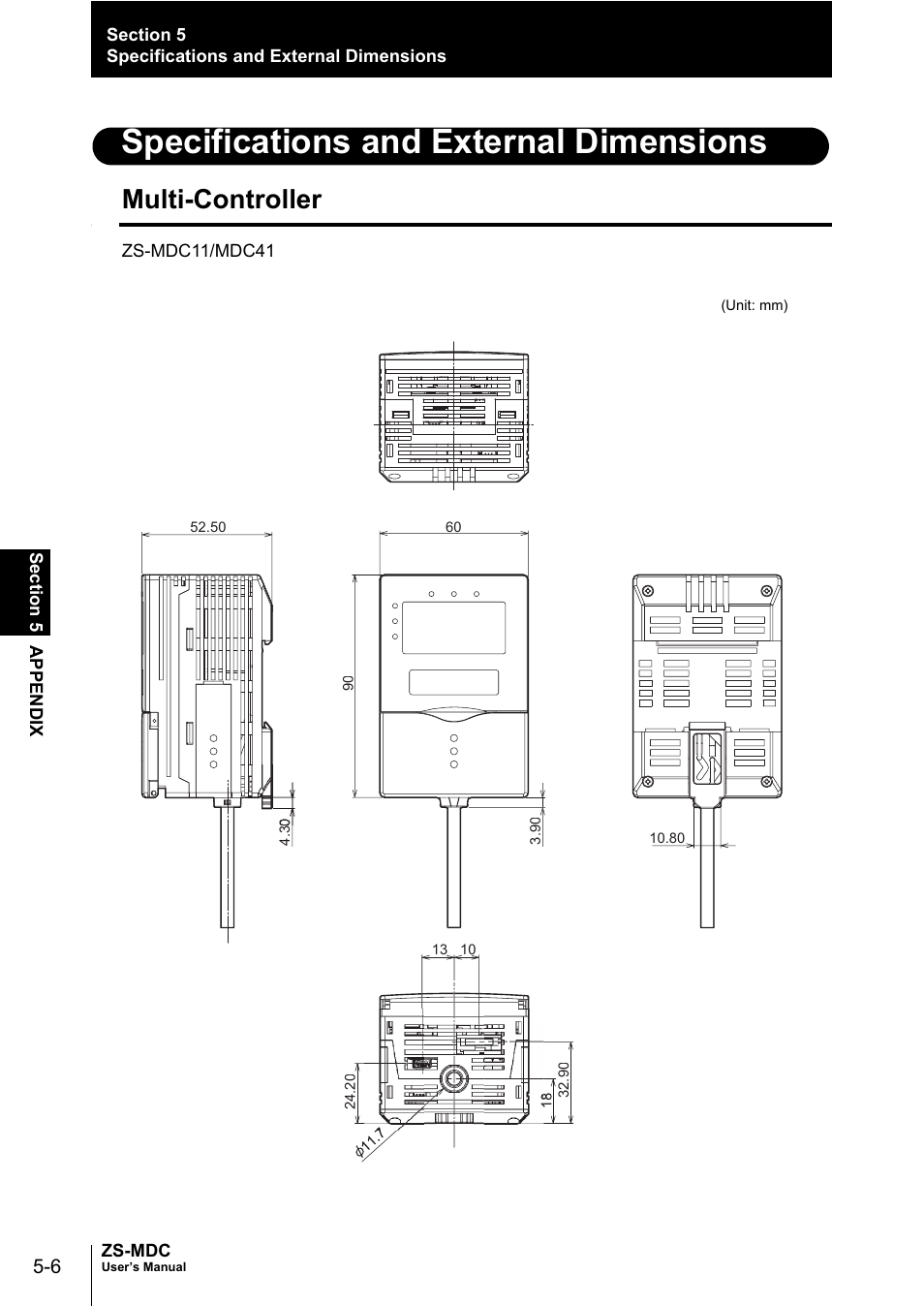Specifications and external dimensions, Multi-controller | Omron ZS-MDC User Manual | Page 82 / 94