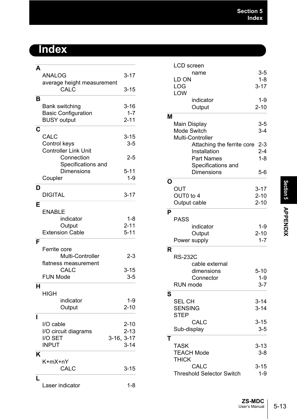 Index | Omron ZS-MDC User Manual | Page 89 / 94