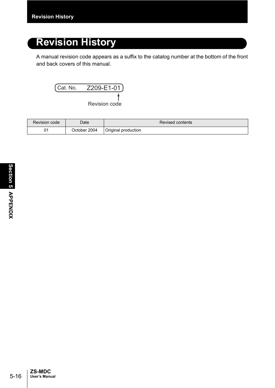 Revision history | Omron ZS-MDC User Manual | Page 92 / 94