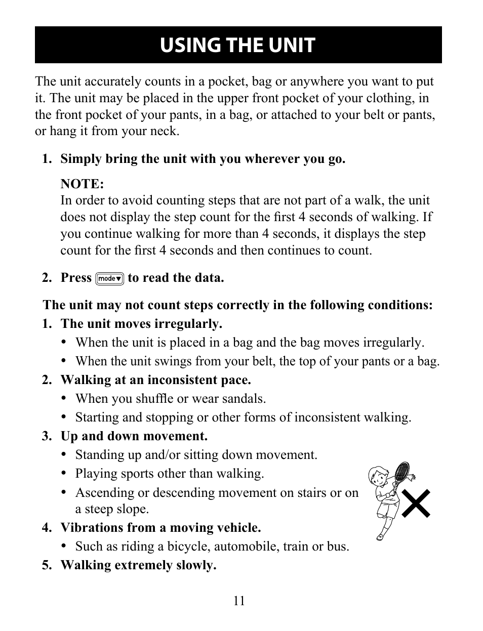 Using the unit | Omron Pedometer Downloadable HJ-322U User Manual | Page 11 / 28