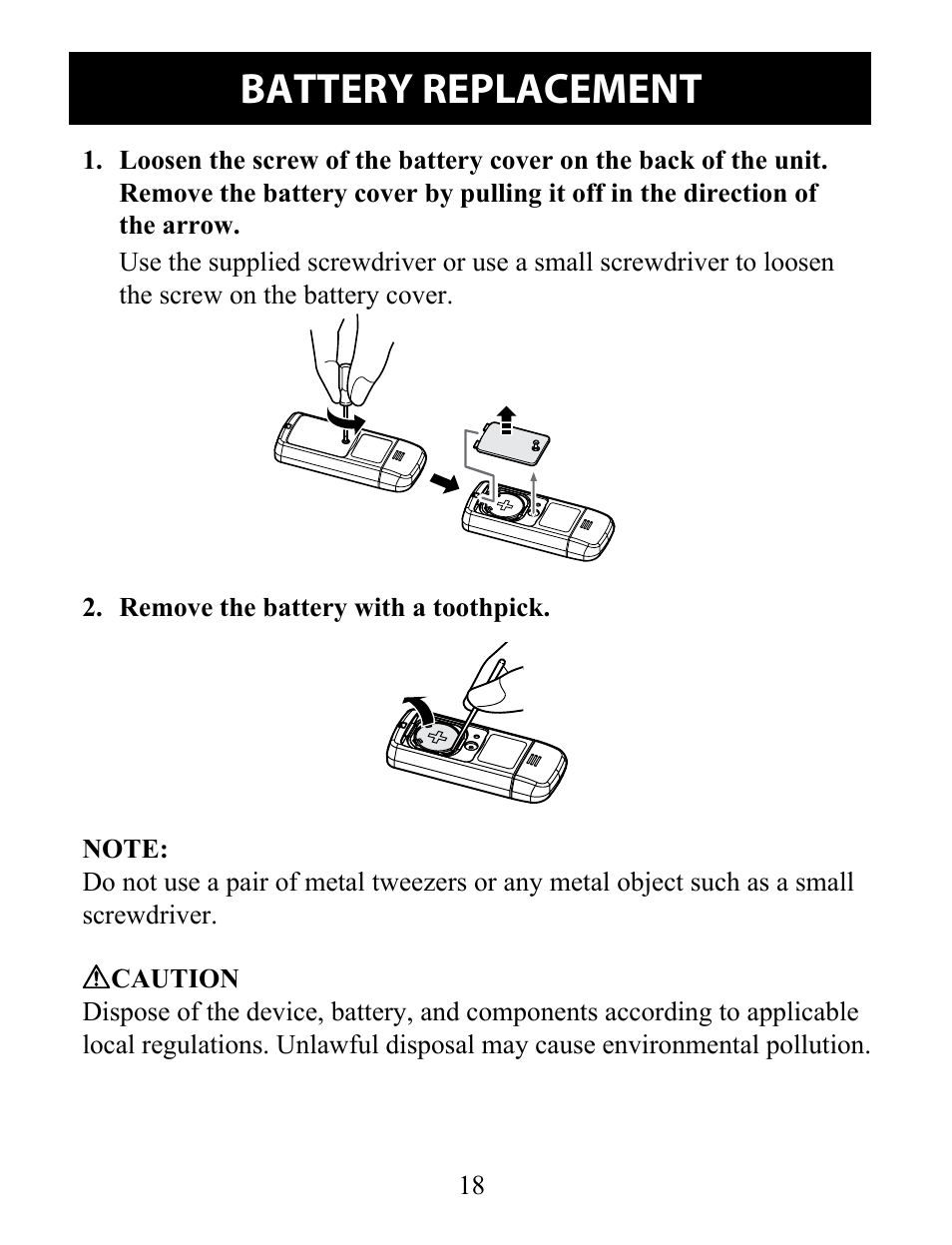 Battery replacement | Omron Pedometer Downloadable HJ-322U User Manual | Page 18 / 28