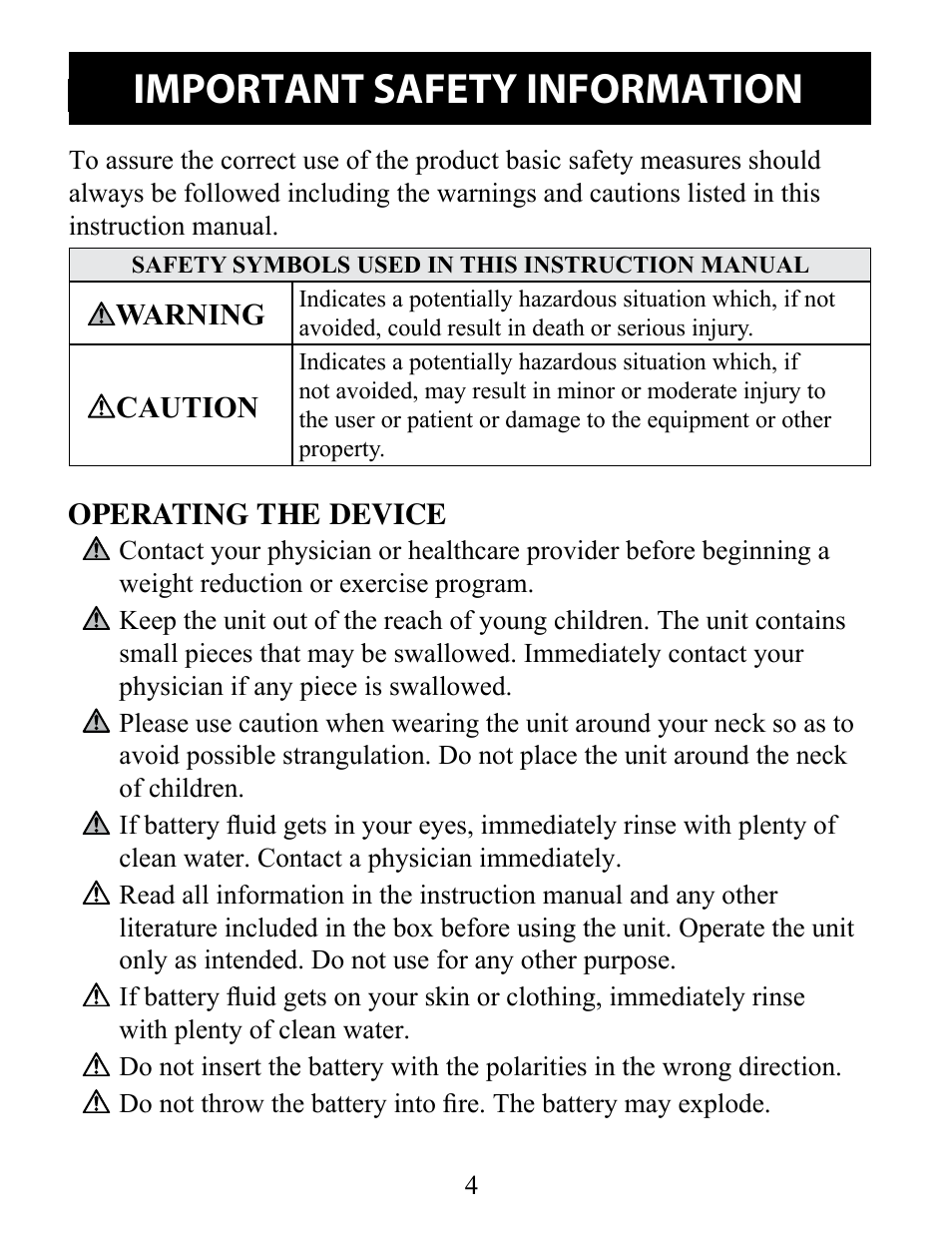 Important safety information, Operating the device | Omron Pedometer Downloadable HJ-322U User Manual | Page 4 / 28