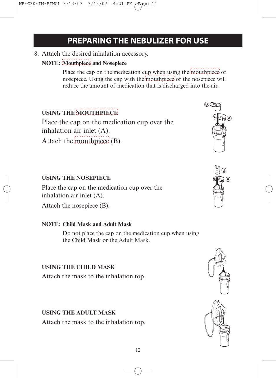Preparing the nebulizer for use | Omron COMPACT COMPRESSOR NEBULIZER NE-C30 User Manual | Page 12 / 84