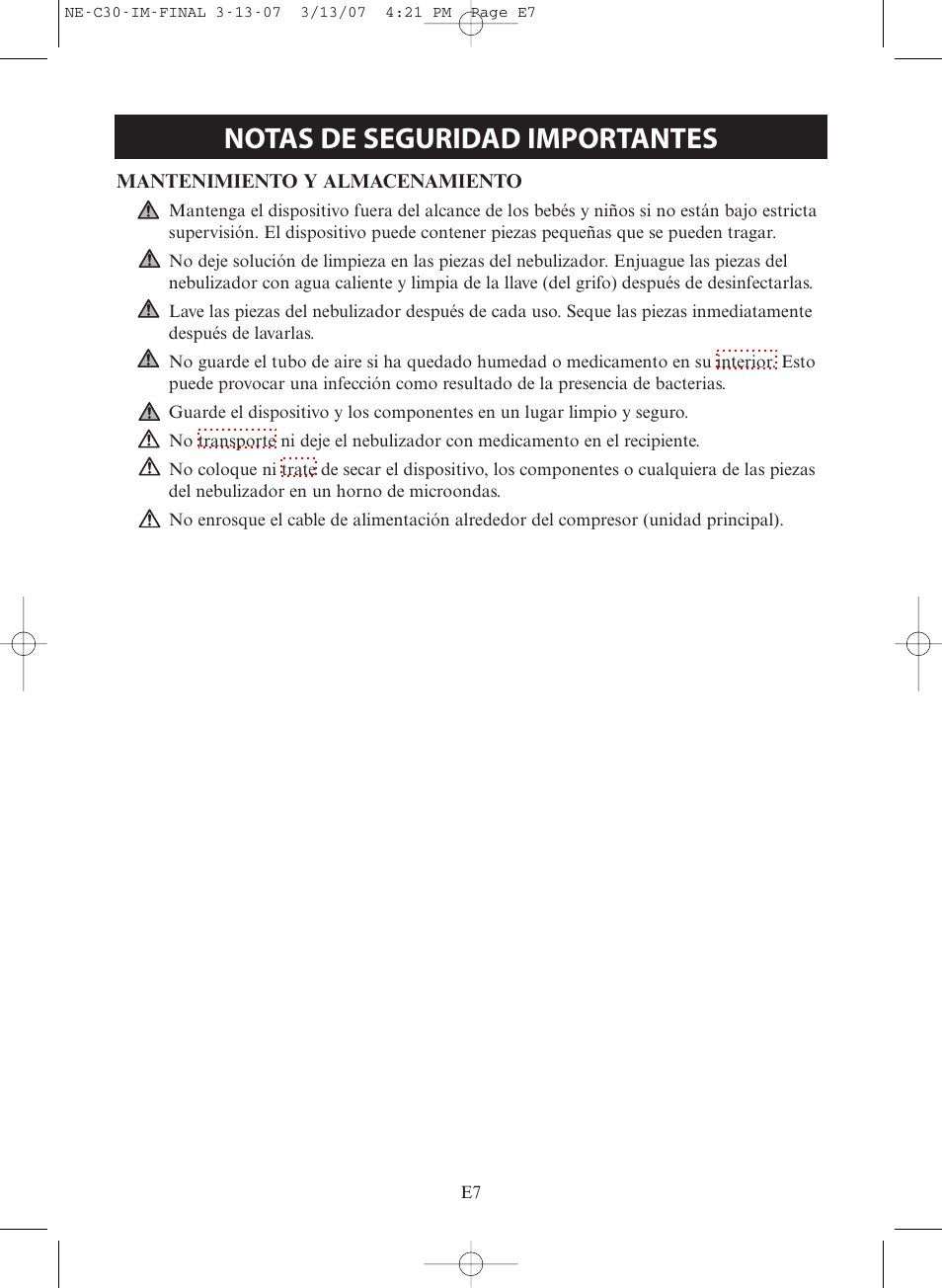 Notas de seguridad importantes | Omron COMPACT COMPRESSOR NEBULIZER NE-C30 User Manual | Page 35 / 84