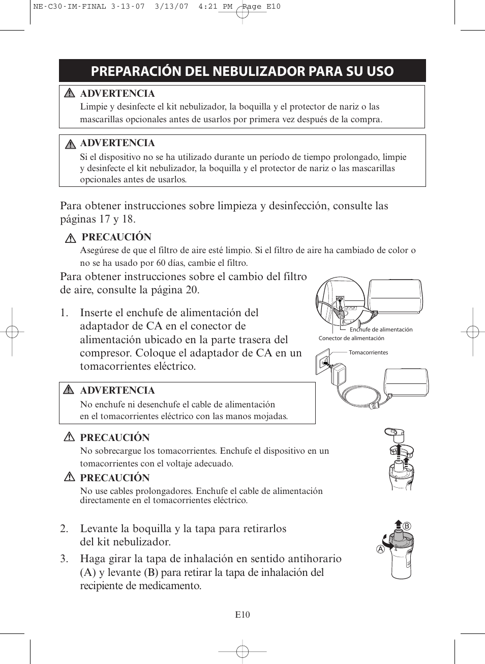 Preparación del nebulizador para su uso | Omron COMPACT COMPRESSOR NEBULIZER NE-C30 User Manual | Page 38 / 84
