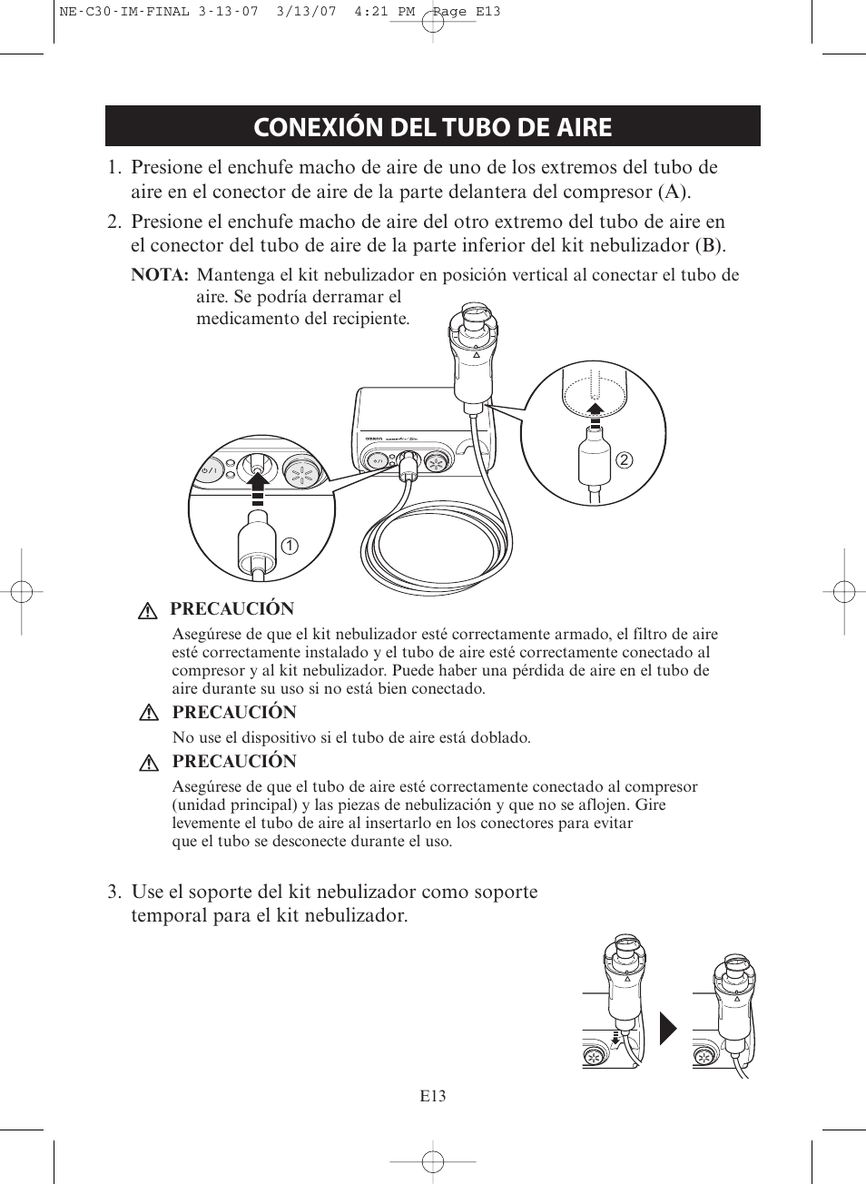 Conexión del tubo de aire | Omron COMPACT COMPRESSOR NEBULIZER NE-C30 User Manual | Page 41 / 84