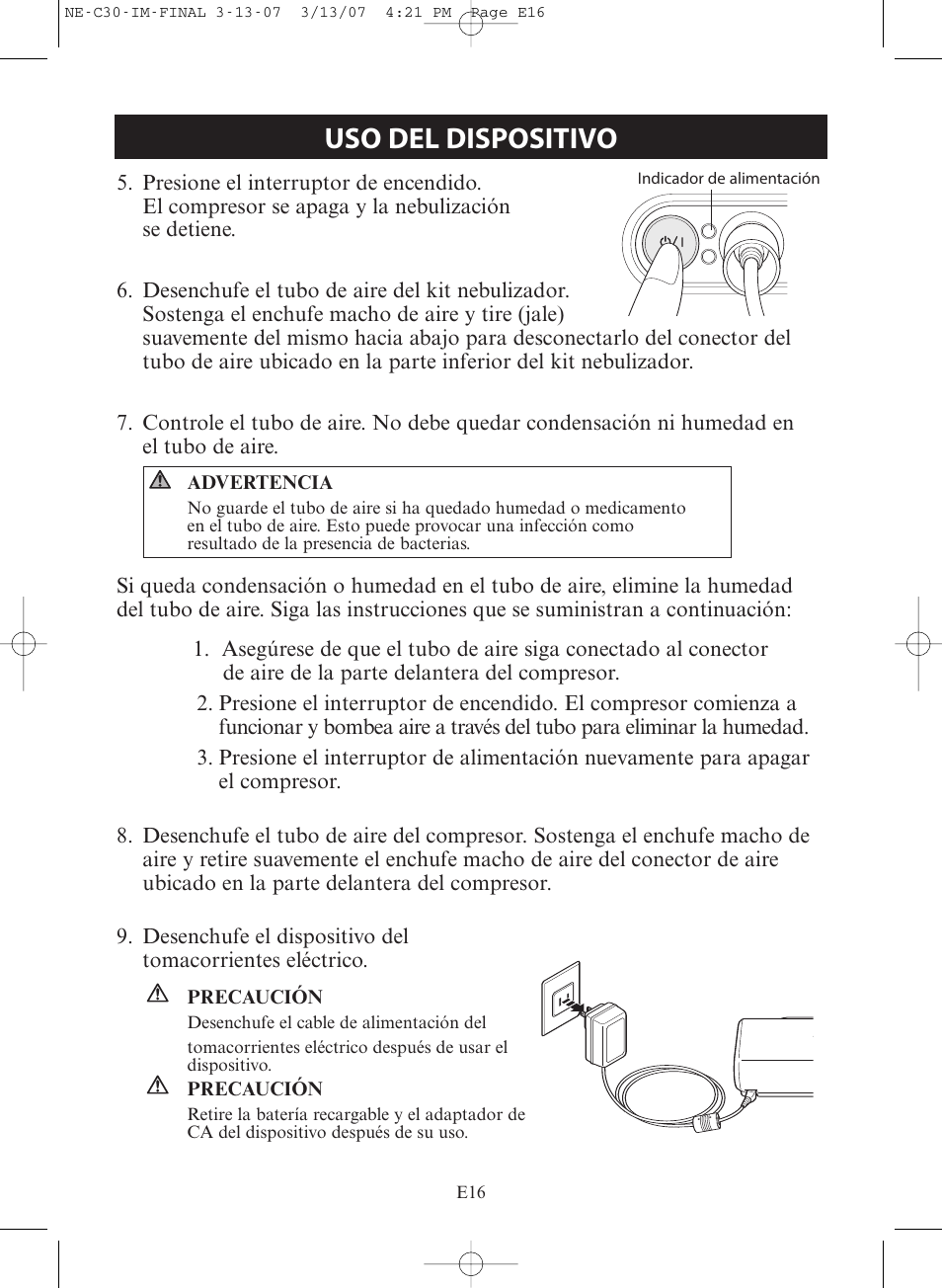 Uso del dispositivo | Omron COMPACT COMPRESSOR NEBULIZER NE-C30 User Manual | Page 44 / 84