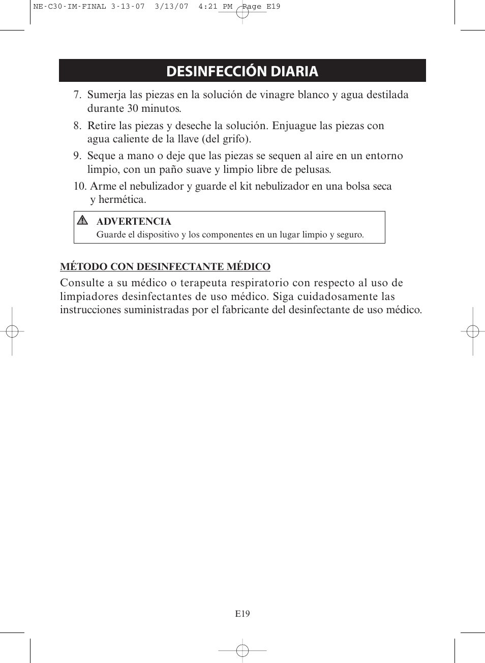 Desinfección diaria | Omron COMPACT COMPRESSOR NEBULIZER NE-C30 User Manual | Page 47 / 84