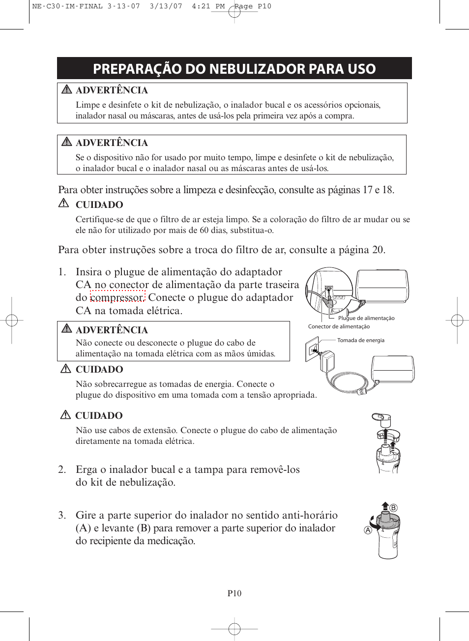 Preparação do nebulizador para uso | Omron COMPACT COMPRESSOR NEBULIZER NE-C30 User Manual | Page 66 / 84