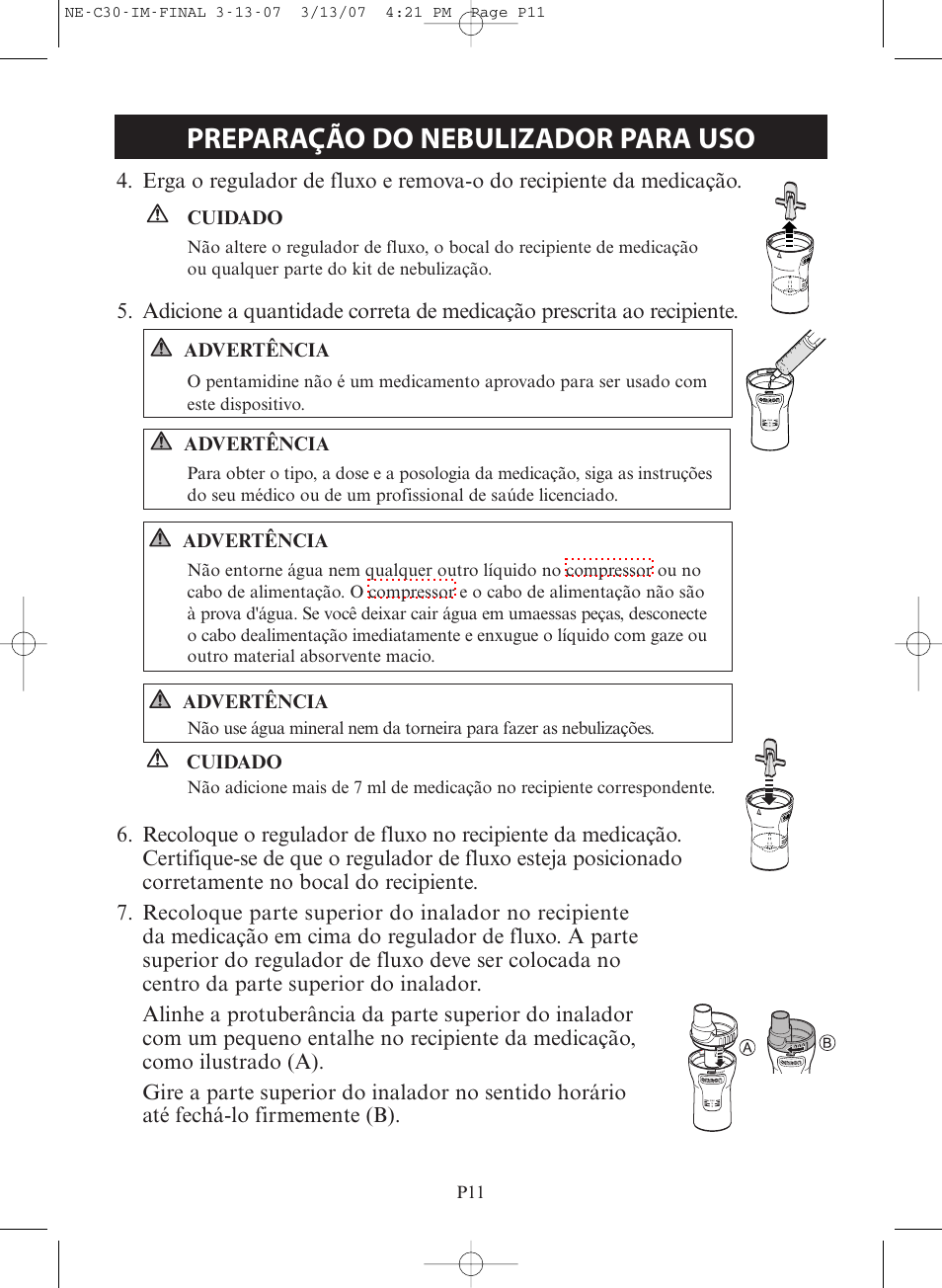Preparação do nebulizador para uso | Omron COMPACT COMPRESSOR NEBULIZER NE-C30 User Manual | Page 67 / 84