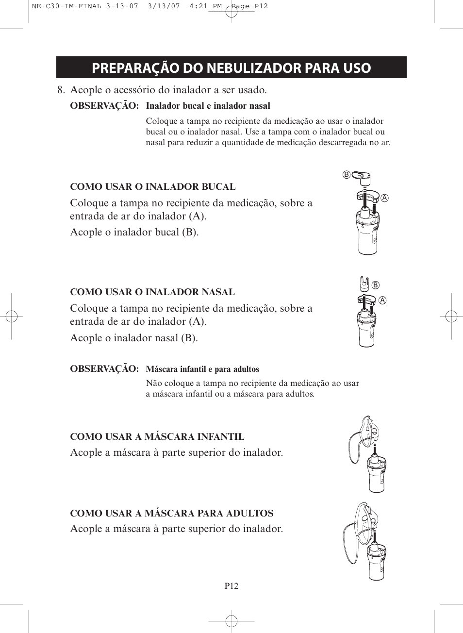 Preparação do nebulizador para uso | Omron COMPACT COMPRESSOR NEBULIZER NE-C30 User Manual | Page 68 / 84