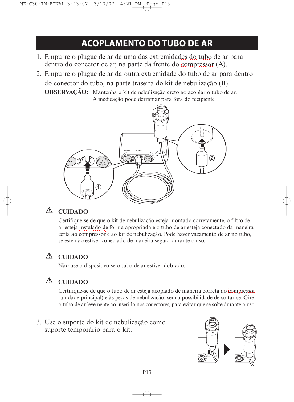 Acoplamento do tubo de ar | Omron COMPACT COMPRESSOR NEBULIZER NE-C30 User Manual | Page 69 / 84