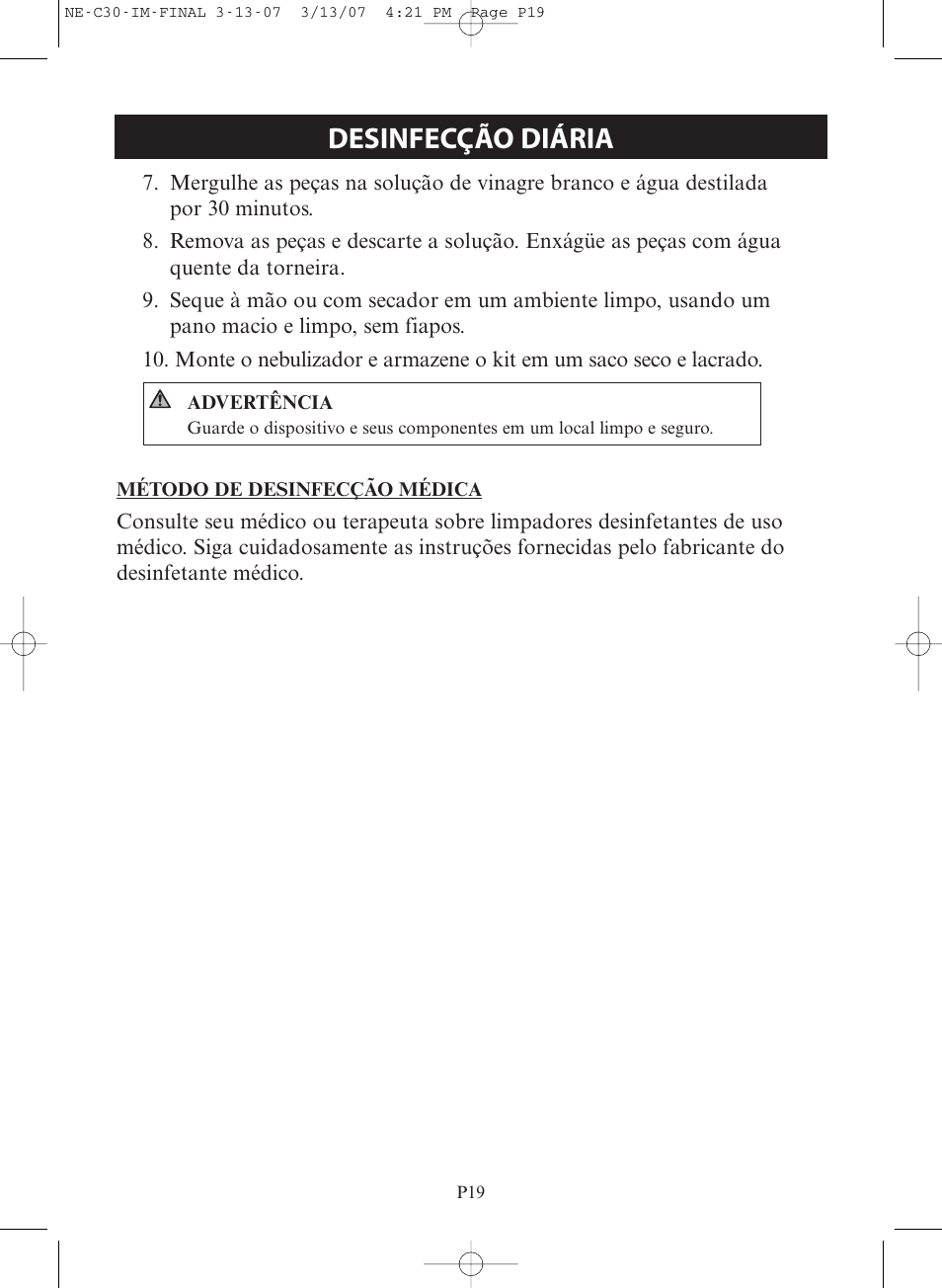 Desinfecção diária | Omron COMPACT COMPRESSOR NEBULIZER NE-C30 User Manual | Page 75 / 84