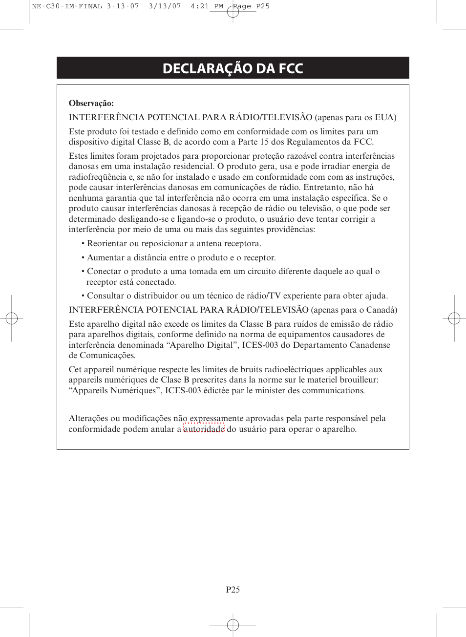 Declaração da fcc | Omron COMPACT COMPRESSOR NEBULIZER NE-C30 User Manual | Page 81 / 84