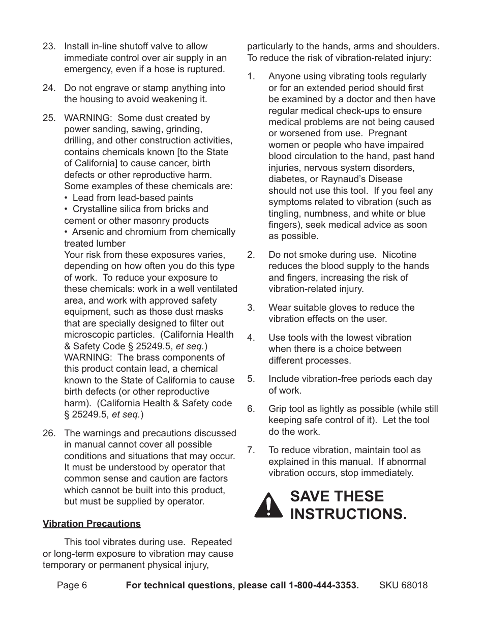 Save these instructions | OxiBrands 1/4" 18 Gauge Crown Air Stapler 68018 User Manual | Page 6 / 18