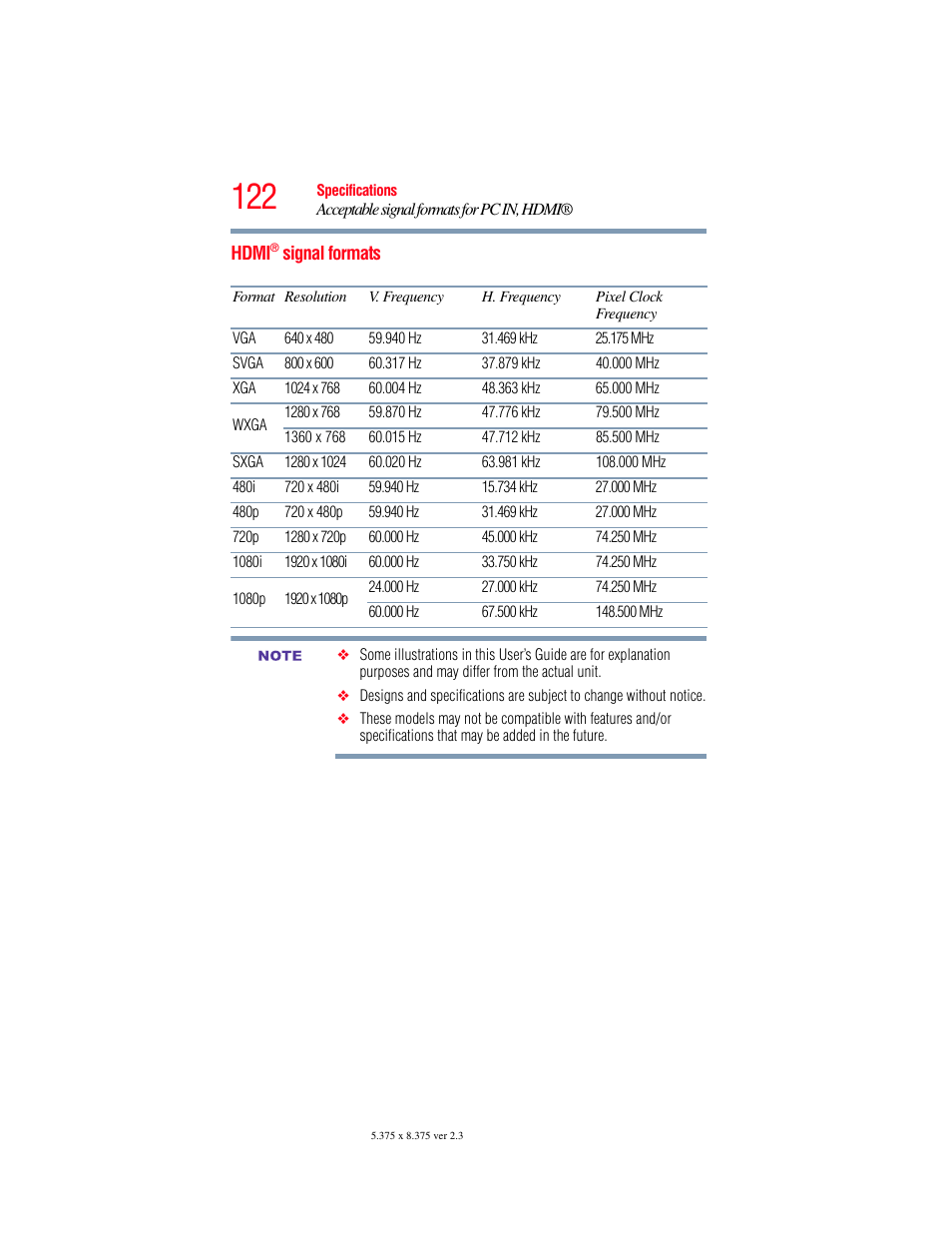 Hdmi® signal formats, Hdmi, Signal formats | OxiBrands Integrated High Definition LCD Television 40E220U User Manual | Page 122 / 130