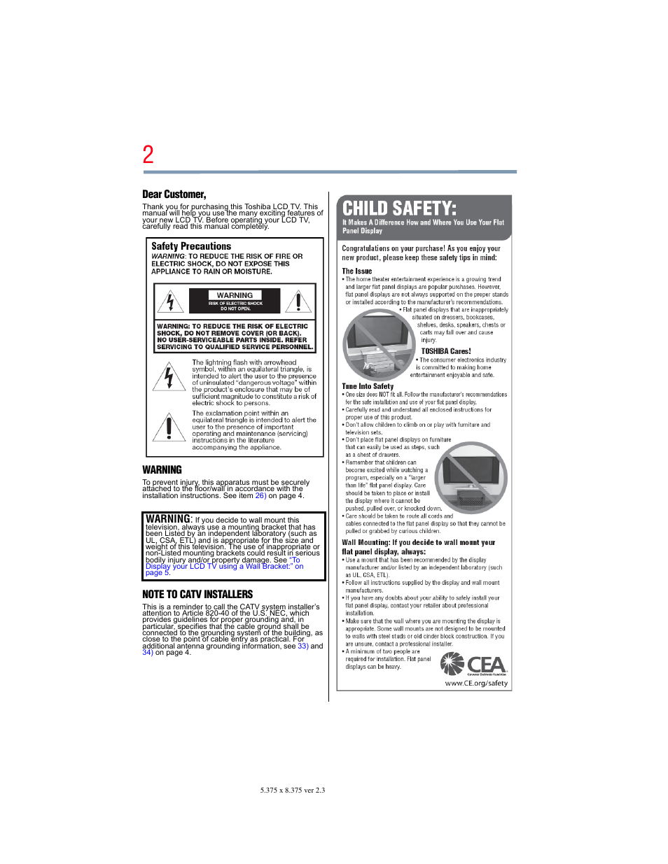 Dear customer, Warning | OxiBrands Integrated High Definition LCD Television 40E220U User Manual | Page 2 / 130