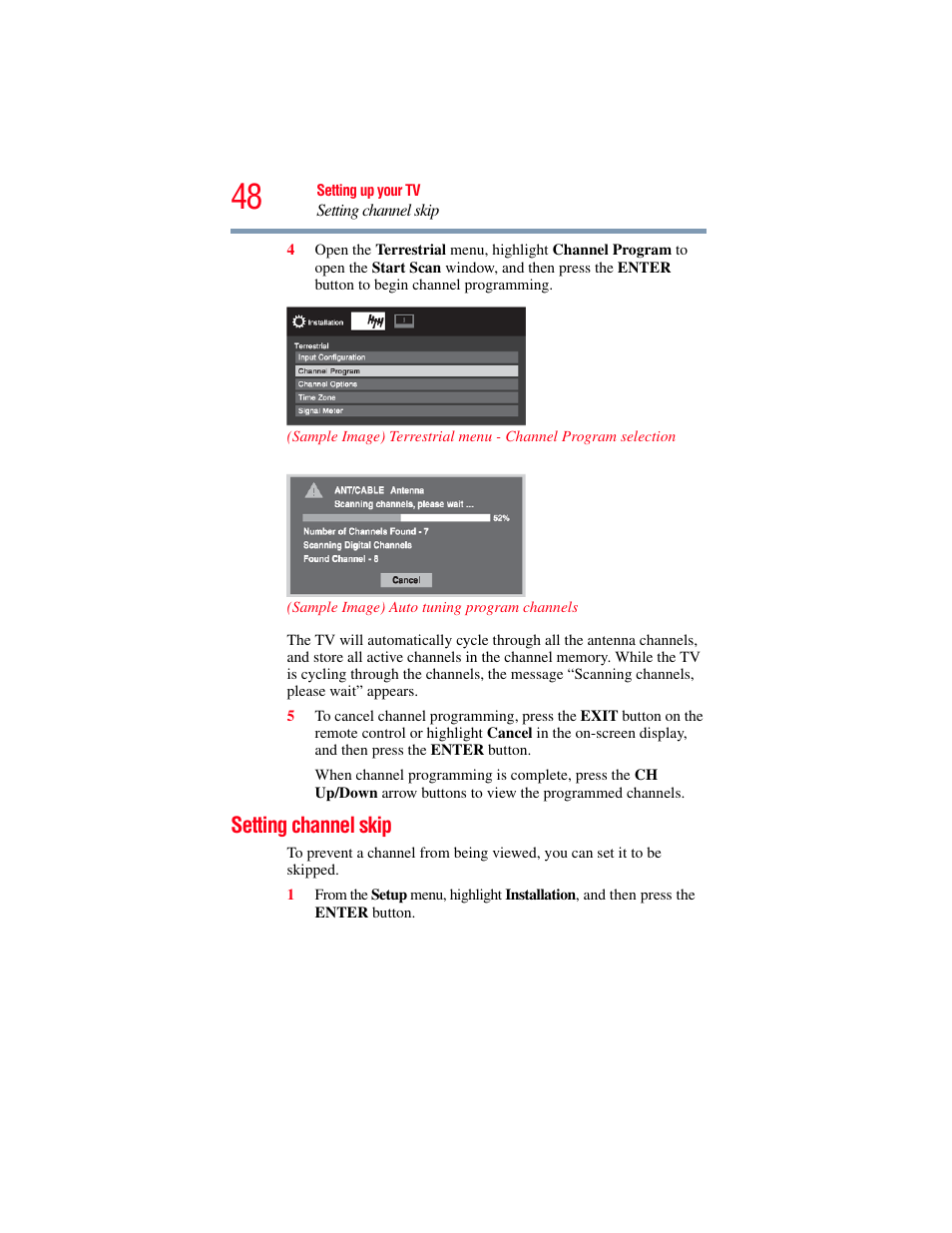 Setting channel skip | OxiBrands Integrated High Definition LCD Television 40E220U User Manual | Page 48 / 130