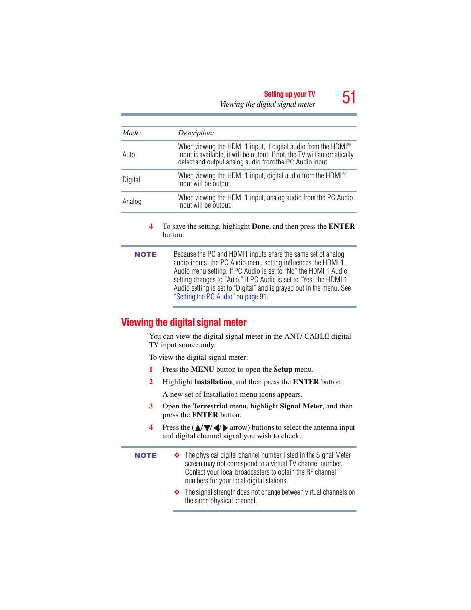 Viewing the digital signal meter | OxiBrands Integrated High Definition LCD Television 40E220U User Manual | Page 51 / 130