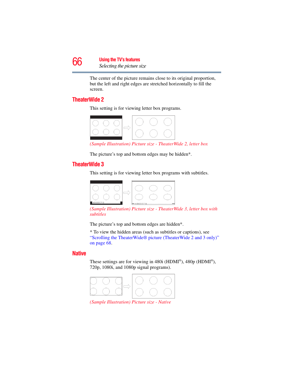 Theaterwide 2, Theaterwide 3, Native | Theaterwide 2 theaterwide 3 native | OxiBrands Integrated High Definition LCD Television 40E220U User Manual | Page 66 / 130