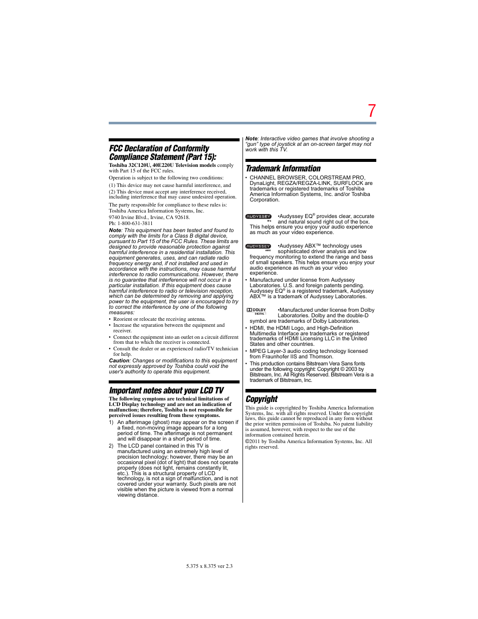 Trademark information, Copyright | OxiBrands Integrated High Definition LCD Television 40E220U User Manual | Page 7 / 130